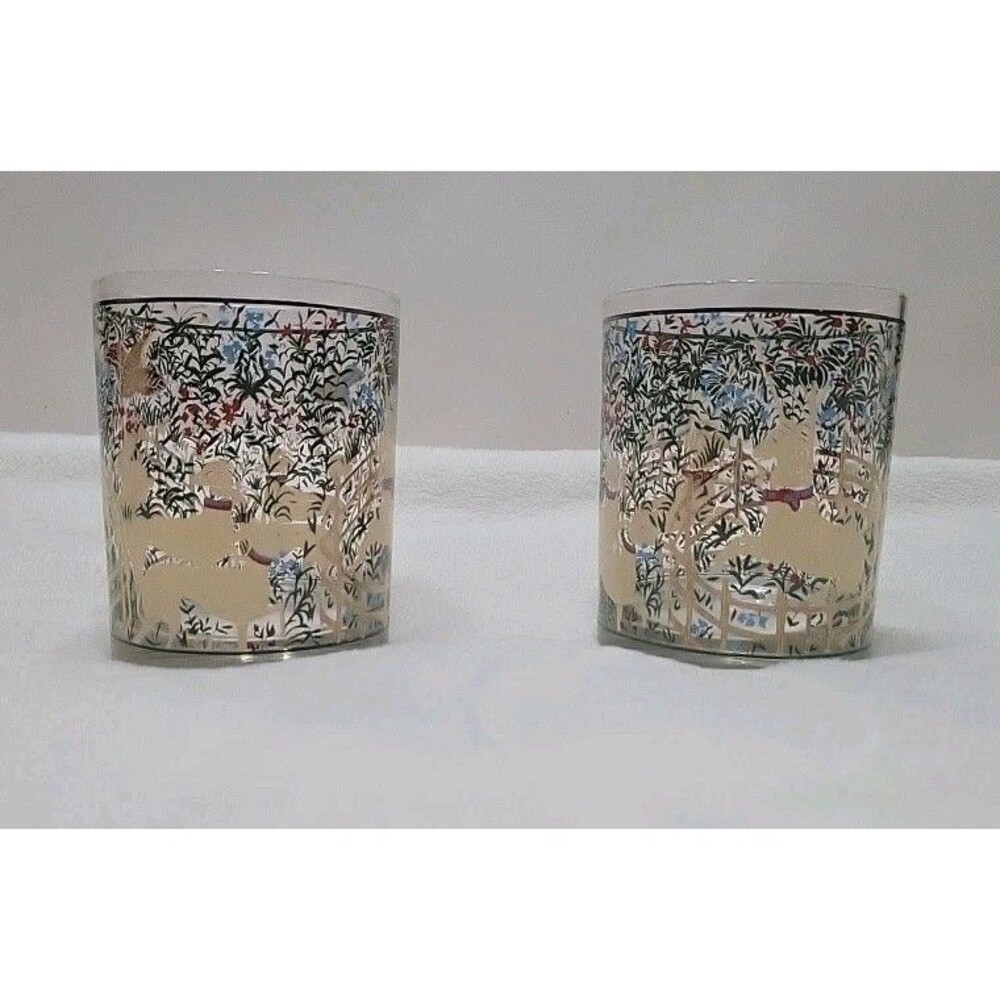 2 Vtg Cera Glasses Flemish Unicorn Hunt Of Unicorn: Unicorn In Captivity Barware
